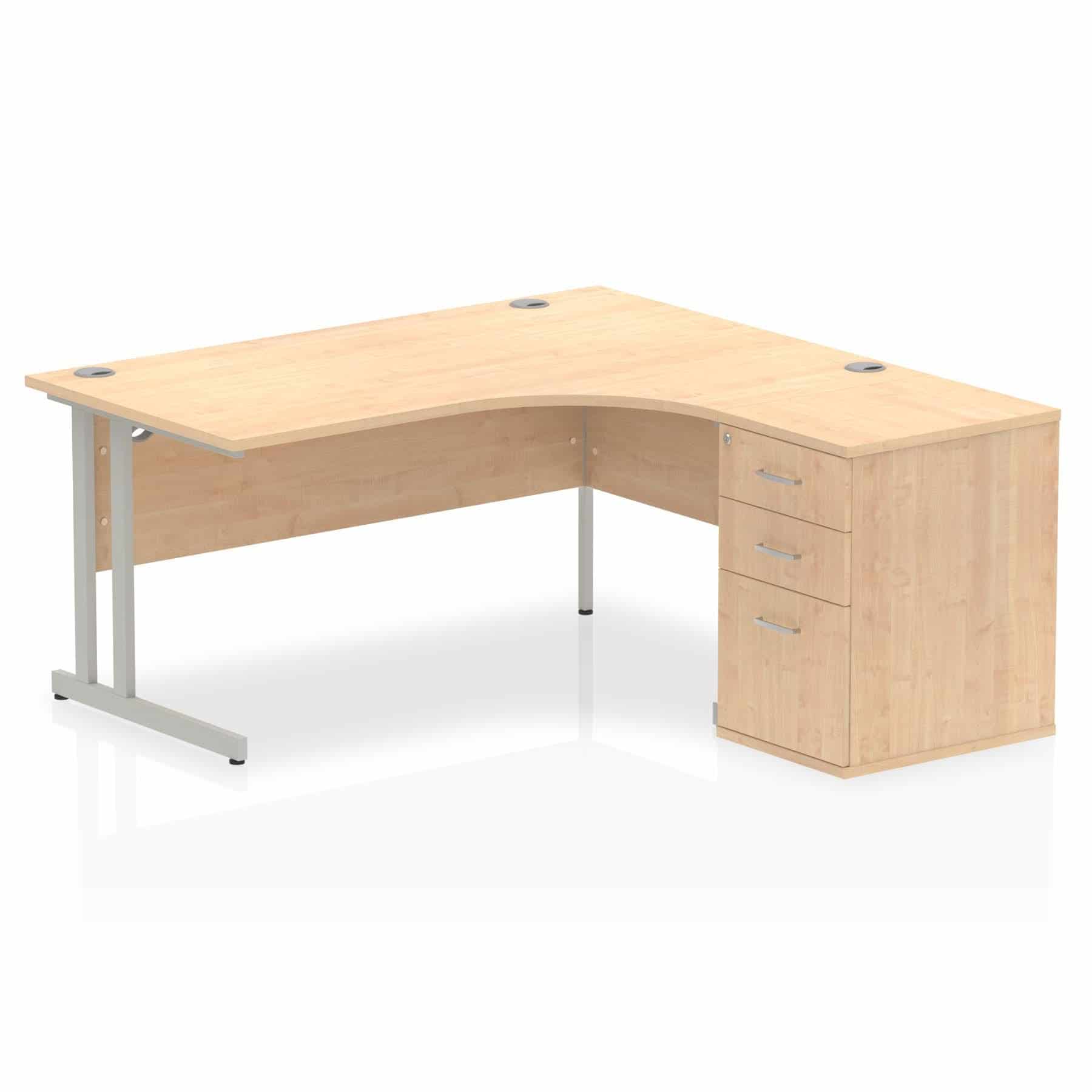 Maple 1600mm Right Hand Ergonomic Corner Desk Complete With 3 Draw